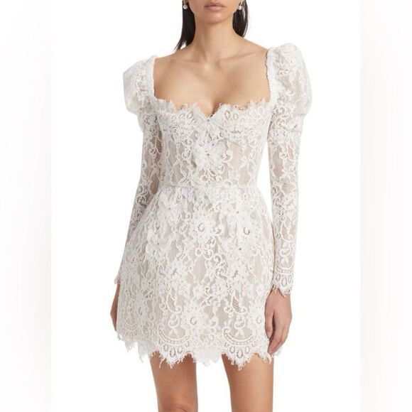 NWOT BRONX AND BANCO Colette White Lace Long Sleeve Mini Wedding Bridal Dress - Picture 4 of 16